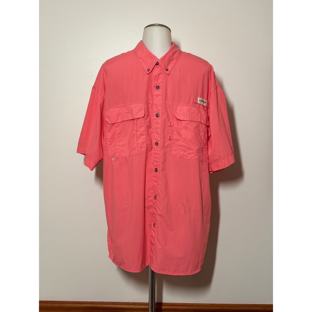 Magellan Outdoors Fish Gear Shirt Mens L Salmon Pink Vented Relaxed Fit EUC